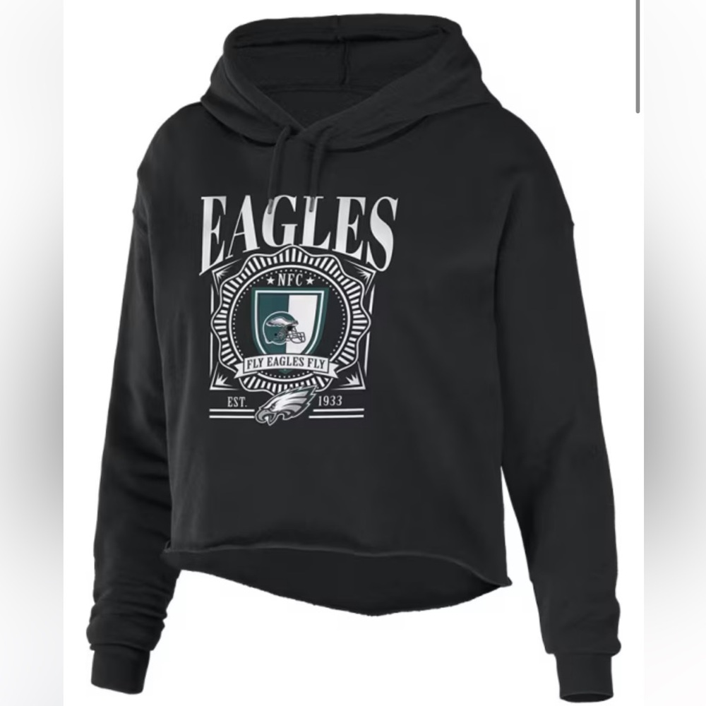 NWOT Erin Andrews PHILADELPHIA EAGLES WOMENS BLACK CROPPED HOODED SWEATSHIRT